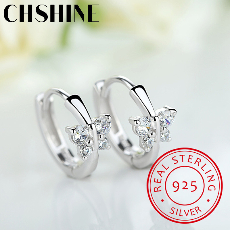 Bạc 925 Bướm Zirconia Bông Tai Vòng Nhỏ Cho Nữ Đẹp Aros Huggies Bông Tai Trang Sức