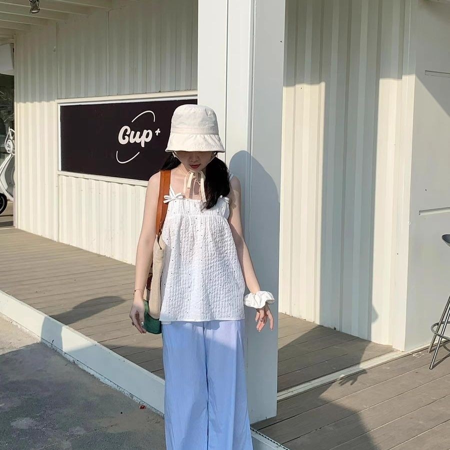 Milyfashion Kỳ Nghỉ Phong Cách Mới Ngọt Ngào Nhỏ Tươi Chấm Bi Mùa Hè Nơ Không Tay Rời Top Nữ Mặc Ngoài