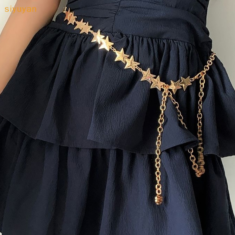 Siyuyan Vintage Nữ Thắt Lưng Nữ Kim Loại Ngôi Sao Pentagram Dây Xích Thắt Lưng sel Thắt Lưng Dây Xích Nữ Trang Trí Cơ Thể Trang Sức VN
