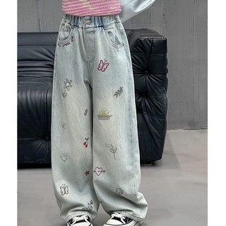 Q12-[Dưới 1m32] Quần jean ống rộng thêu nơ cho bé gái size từ 8-30Kg