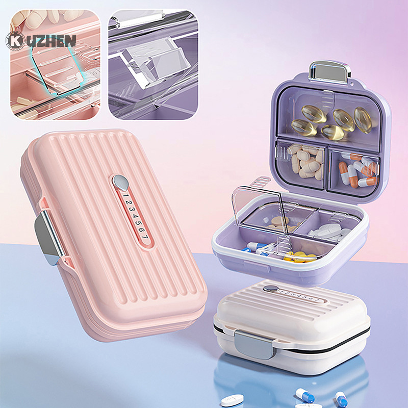 Kuzhen Hộp đựng thuốc 7 ngăn nhẹ, tổ chức thuốc du lịch HOT