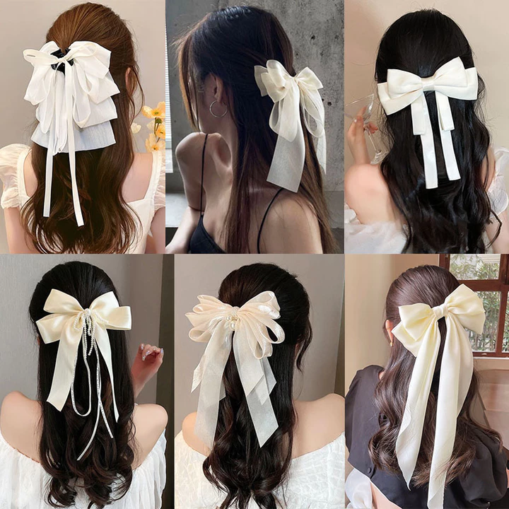 Kẹp tóc nơ lưới cỡ lớn màu trắng phong cách Hàn Quốc phụ kiện tóc cho nữ