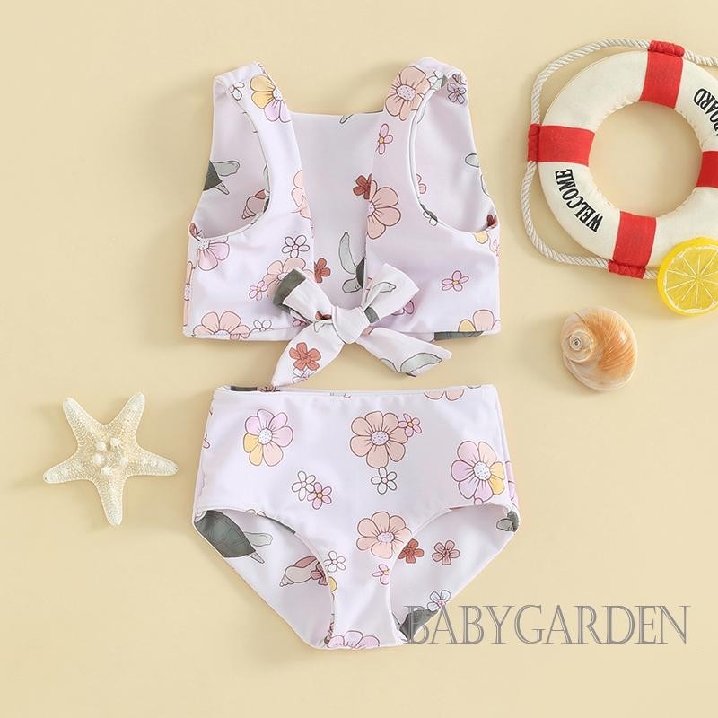 Baga-6 Tháng-4years Trẻ Em Bé Gái Hai Mảnh Đồ Bơi Vỏ Mùa Hè / In Hoa Thắt Nút Tankini Và Quần Short Co Giãn Bộ Đồ Tắm Bikini