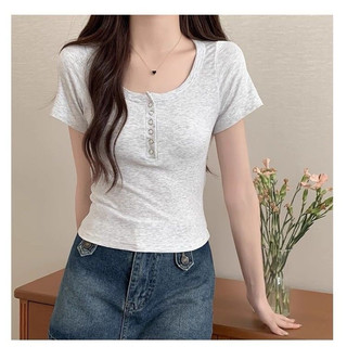 Áo Croptop babytee Dáng Vừa ôm Cúc Bấm Trơn Xinh Xắn