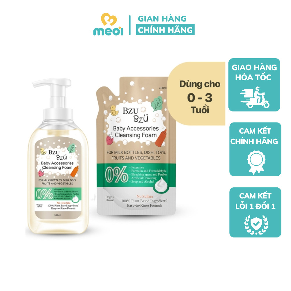 Nước Rửa Bình Sữa Và Đồ Dùng Em Bé BZU BZU Không Mùi Chai 500ml, Túi 400ml - Mẹ Ơi
