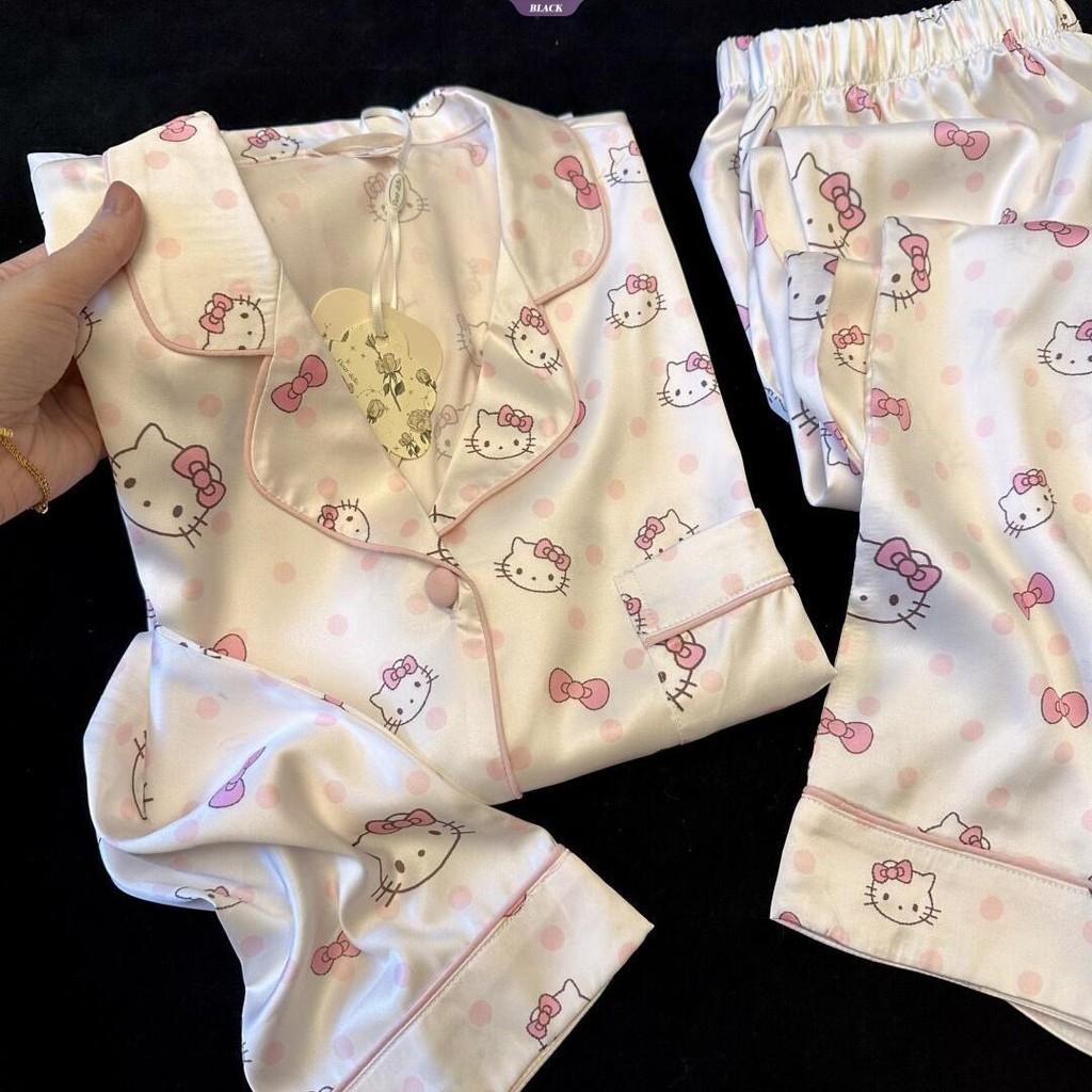 Ins Wind Kem Dễ Thương Hello Kitty Bộ Đồ Ngủ Nữ Xuân Thu Mới Quần Dài Tay Bộ Đồ Gia Đình [BL]