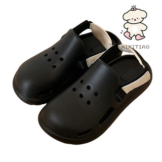 Xixitiao Lỗ Giày Thể Thao Baotou Mặc Ngoài Phong Cách Unisex Mùa Hè 2024 Phong Cách Mới Bé Gái Thường Ngày EVA Đế Mềm Có Thể Tháo Rời Ren