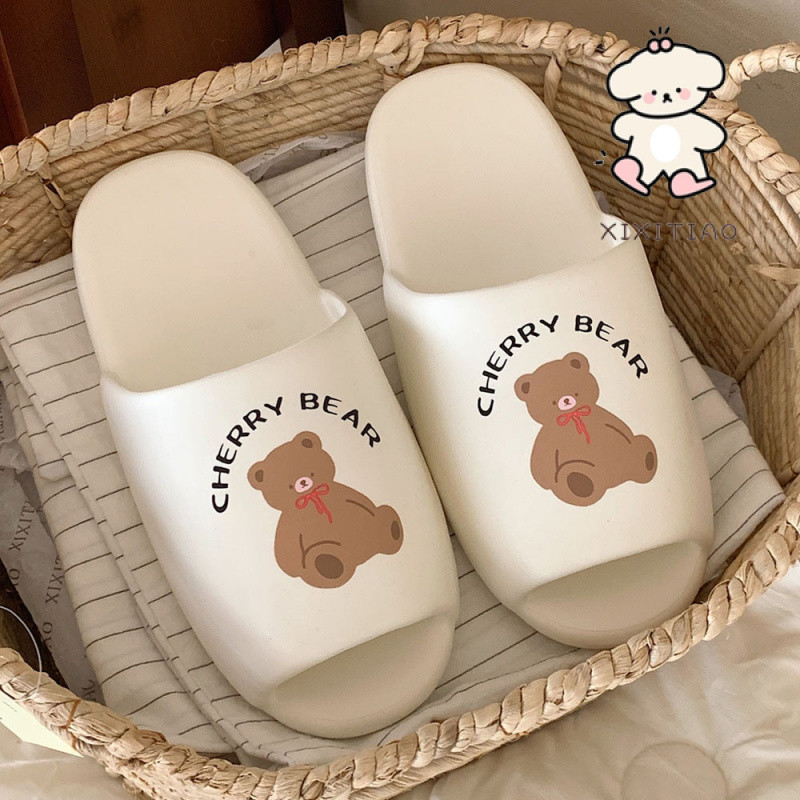 Xixitiao dép gấu Anh dễ thương nhẹ mùa hè cho nam nữ, dùng trong nhà, kiểu một quai