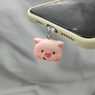 Diy Resin Pink Shy Pig Head Charm cho phích cắm bụi điện thoại, phụ kiện trang trí cho thiết bị di động