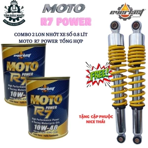 2 Lon Dầu Nhớt MOTO R7 10W40 0.8L, Tặng 1 cặp phuộc NICE thái