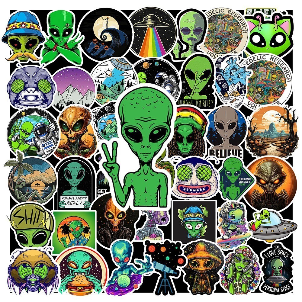 50 Sticker Alien chống nước sticker dán laptop, điện thoại, đàn guitar, mũ bảo hiểm, vali