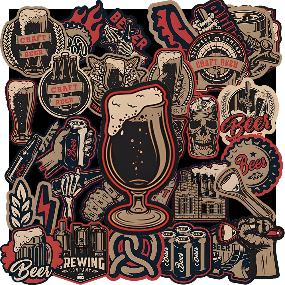 50 cái Sticker Retro Beer chống nước, Decal Beer Vintage dán vali, điện thoại, mũ bảo hiểm