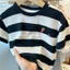 Áo thun ngắn tay sọc trẻ em cotton mùa hè, phong cách hoạt hình cho bé trai và bé gái, áo cơ bản cho trẻ em vừa và lớn