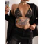 Khâu Fishnet Rỗng Kim Cương Giả Buộc Dây Sling Hot Girl Lễ Hội Âm Nhạc Gợi Cảm Bên Ngoài Top
