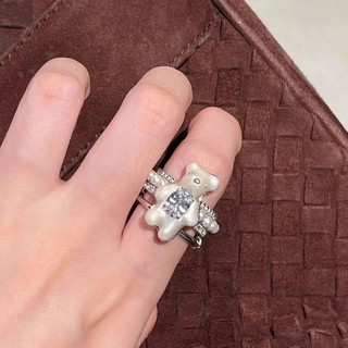 Nhẫn Mini Gấu Nhiều Lớp Cao Cấp Mở Vòng Thiết Kế Niche Phù Hợp Với