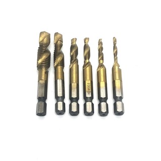 Bộ 6 mũi khoan taro ren mạ titan thép gió HSS cao cấp M3-M10