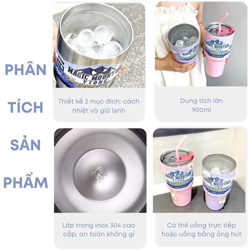 Ly Cốc Giữ Nhiệt Inox 304 Dung Tích Lớn 900ml Đúc Liền Khối Cao Cấp Có Nắp Đậy Tặng Kèm Ống Hút Hàng Loại 1 | 253