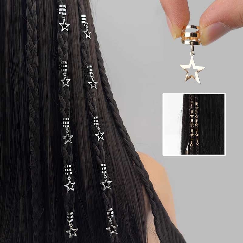 [Yunyuan]  10 Chiếc Nhẫn Tóc Dreadlock Hợp Kim Bạc Đa Phong Cách - Kẹp Tóc Ngọt Ngào Hip Hop - Nam Nữ Vòng Đeo Tai Trang Sức