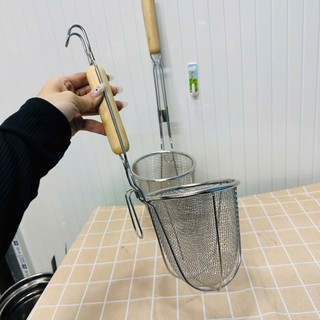Vợt sóc trụng hủ tiếu INOX XỊN sáng bóng CÁN GỖ loại lớn cao cấp Vạn Lợi  - Phương Trang