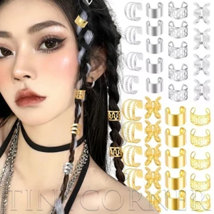 Bộ mở rộng tóc giả 40 chiếc - Hip Hop, Cool - Có thể điều chỉnh, nhiều kiểu - Nhẫn tóc Dreadlock hợp kim bạc vàng - Giá đỡ hạt tóc hợp thời trang - Phụ kiện tóc DIY