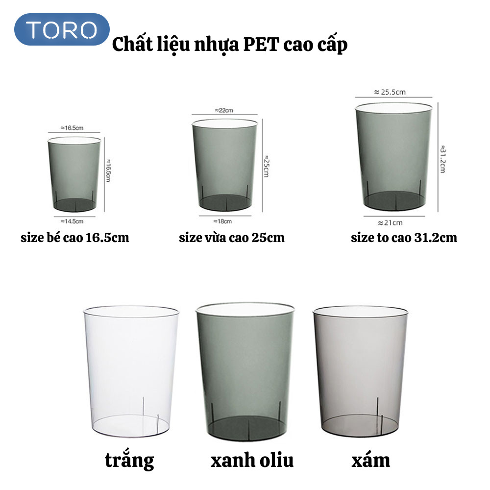 Thùng đựng rác trong suốt DINO đơn giản sang trọng đa năng cắm hoa, đựng đồ nhựa PET độ cứng tốt