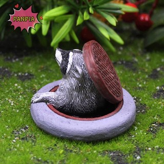 Pnpia Raccoon Trang Trí Dưới Nắp Lỗ Cửa Vườn Microlandscape Mô Phỏng Động Vật Nhựa Trang Trí Cho Sân Vườn Trong Nhà / Ngoài Trời, Bãi Cỏ, Trang Trí Để Bàn Boutique