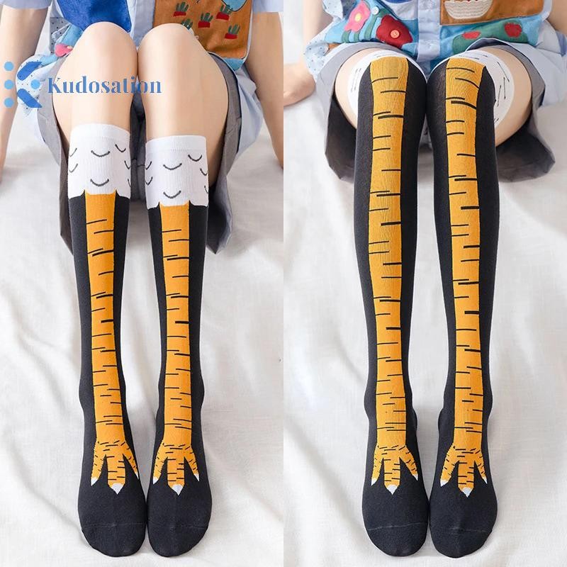Kudosation Gà Chân Tất Nữ Trên Đầu Gối Dài Tất Hoạt Hình Ngộ nghĩnh Cotton Gà Chân Móng Vuốt Nữ 3D In Đùi Tất Cao