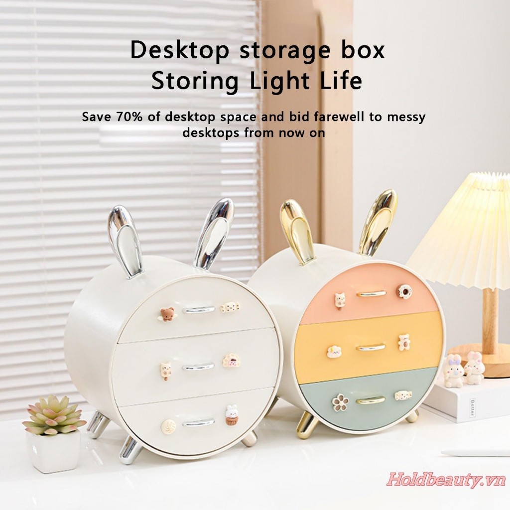 Phụ Kiện Tóc Tổ Chức Cho Bé Gái Thỏ Dễ Thương 3 Ngăn Kéo Kẹp Tóc Bảo Quản Hộp Trang Sức Cho Băng Đô Buộc Tóc