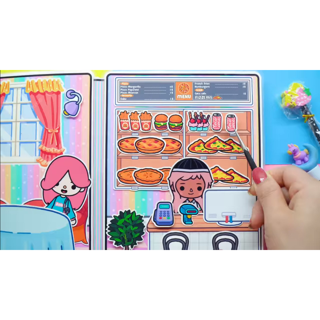 ĐỒ CHƠI NGÔI NHÀ BÚP BÊ GIẤY CẮT THỦ CÔNG DIY - Ngôi nhà của bé Pizza Store In Quiet Book Ngôi nhà búp bê đồ chơi giấy