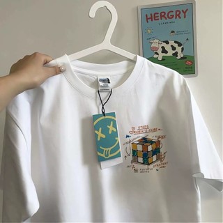 Áo thun ngắn tay mới mùa hè cotton nguyên chất cổ tròn in hình áo thun dáng rộng