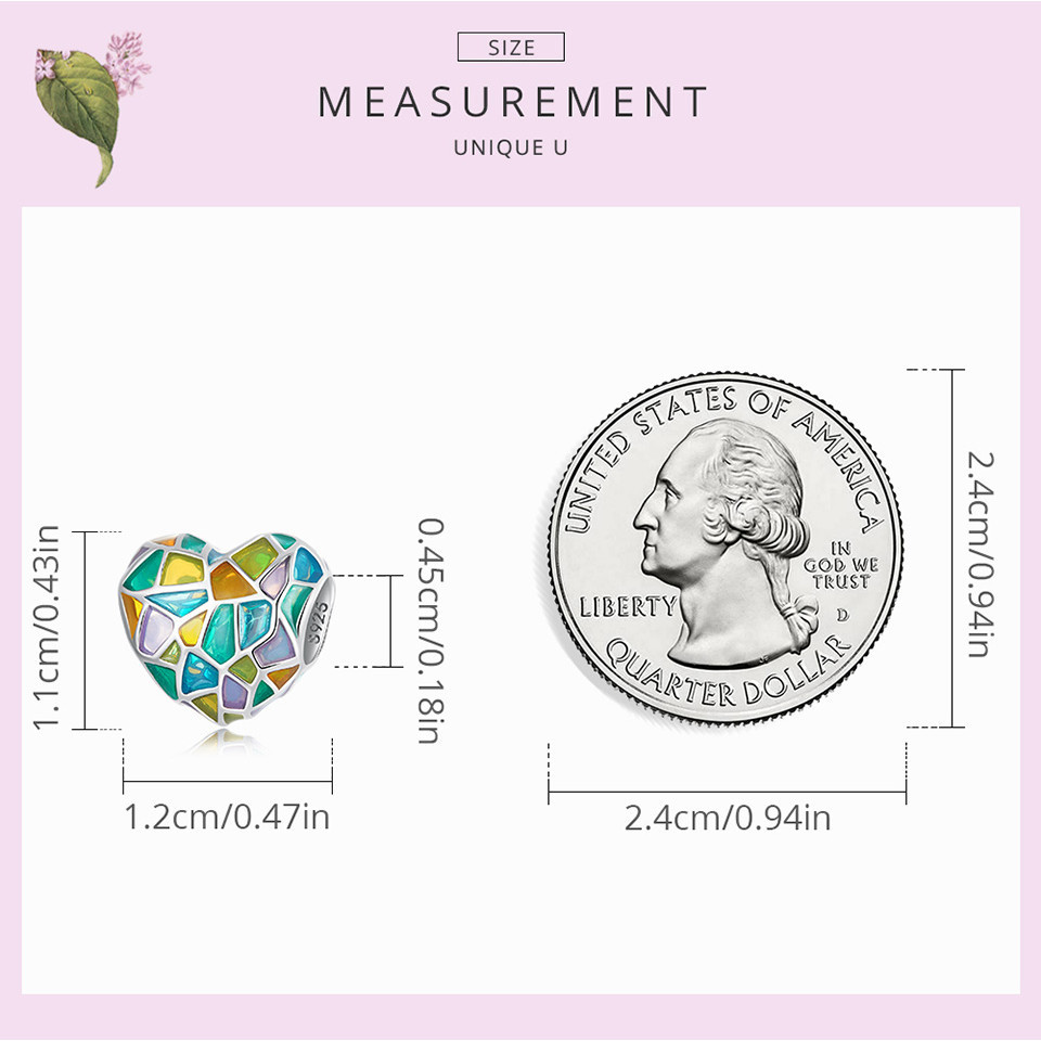 Bamoer 925 Sterling Sliver Charm Dễ Thương Cầu Vồng Trái Tim Conch Mặt Dây Chuyền Phụ Kiện Cho Vòng Tay BSC966