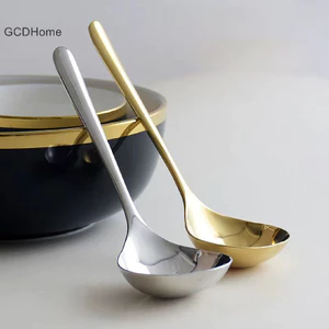 Gcdhome Thép không gỉ Lớn Lưới Tròn Thìa Đỏ Vàng Bữa Tối Tay Cầm Dài Khuấy Mảnh Món Tráng Miệng Thìa Cho Phụ Kiện Nhà Bếp Tiện Ích HOT
