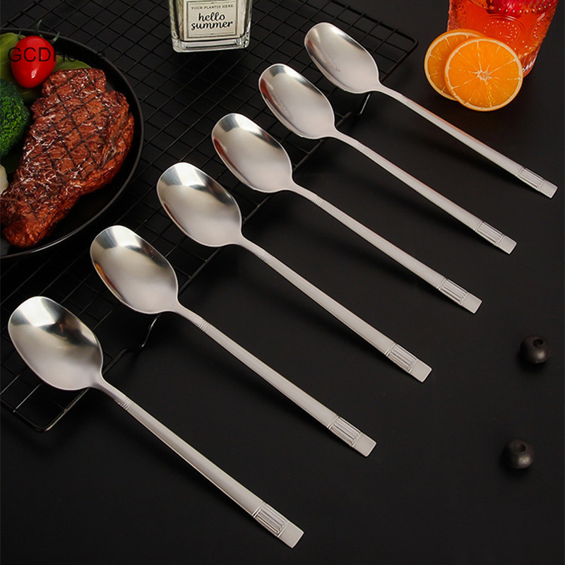 Gcdhome Sáng Tạo Tay Cầm Dài Treo Tường Thìa Inox Món Tráng Miệng Trộn Kem Trà Cà Phê Thìa Khuấy Thìa Bộ Đồ Ăn Đảng HOT