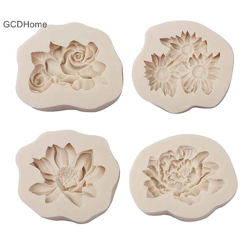 Gcdhome 1Pc Hoa Mẫu Đơn Hoa Hướng Dương Hoa Sen Khuôn Silicon Hoa Hồng Trung Quốc Trang Trí HOT