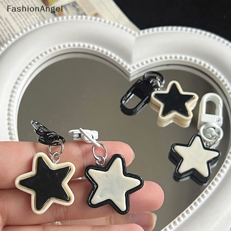 Fashionangel Dễ Thương Đơn Giản Đen Trắng Ngôi Sao Móc Khóa Y2k Vintage Pentagram Móc Khóa Túi Mặt Dây Chuyền Trang Trí Bé Gái Bé Trai Quà Tặng TH