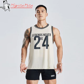 Migratelmate Áo vest thể thao khô nhanh mới lưới đàn hồi áo tập bóng rổ Mỹ số. 24