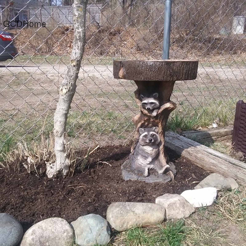 Gcdhome Nhựa Raccoon Birdbath Polyresin Vườn Cổ Chim Tắm Cho Vườn Nhà HOT