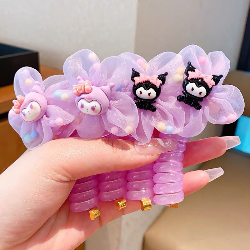 Dây Cột Tóc Lò Xo Hoạt Hình Kuromi Tạo Kiểu Đuôi Ngựa Màu Tím Xinh Xắn Cho Bé Phụ Kiện Tóc Nữ Empoli