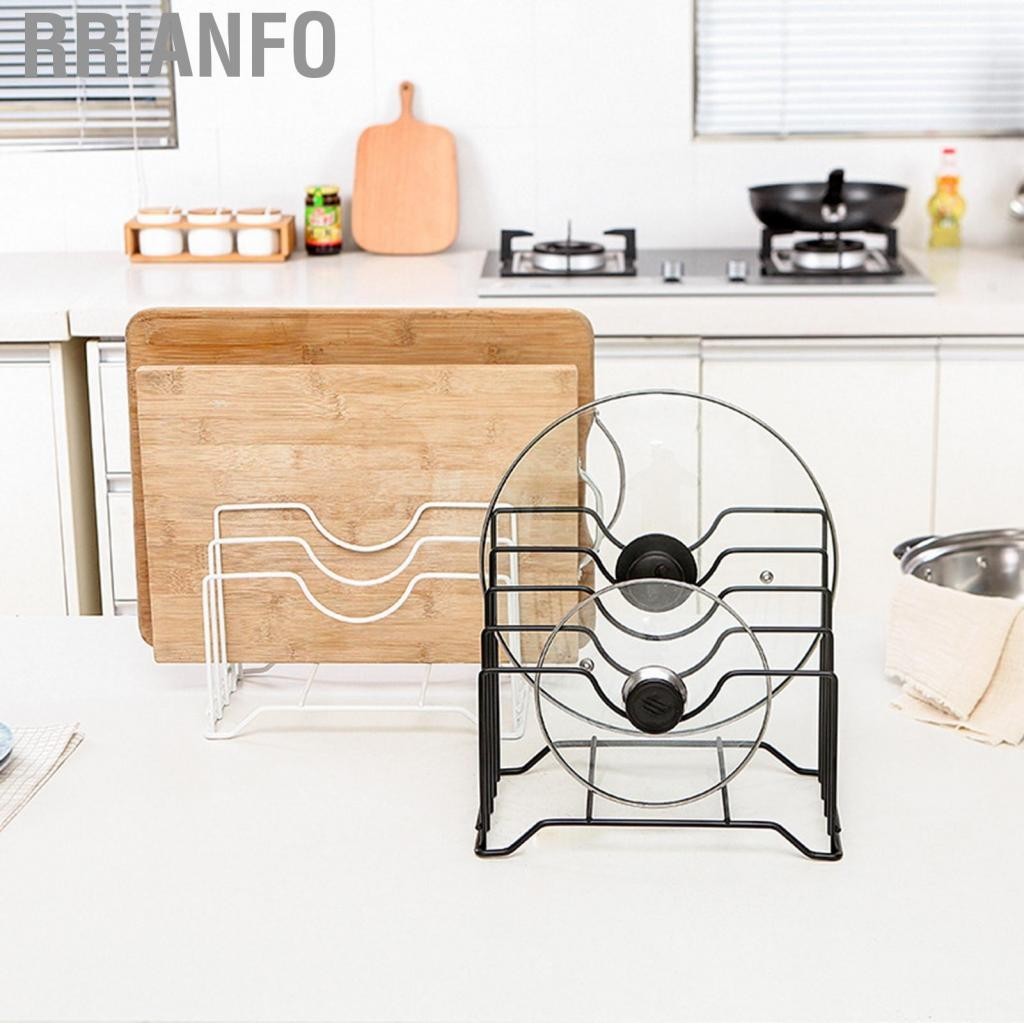 Rrianfo Chopping Board Storage Rack Iron 4 Slots Integrated Pot Lid Holder for Kitchen Countertop