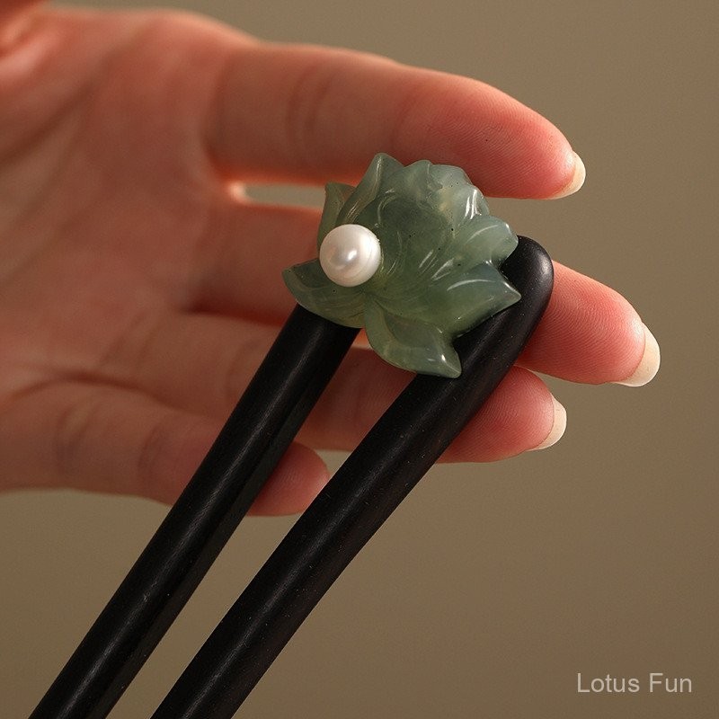 Thiết Kế Ban Đầu Xiuyu Lotus Hình Chữ U Đôi Kẹp Tóc Gỗ Đàn Hương Kẹp Tóc Cổ Hanfu Sườn Xám Phụ Kiện Kẹp Tóc Hàng Ngày
