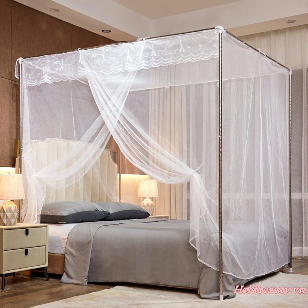 Rèm Giường Tán 4 Góc Bài Ren Viền Giường Công Chúa Tán Lưới Chống Muỗi Cho Người Lớn Trẻ Em Phòng Ngủ