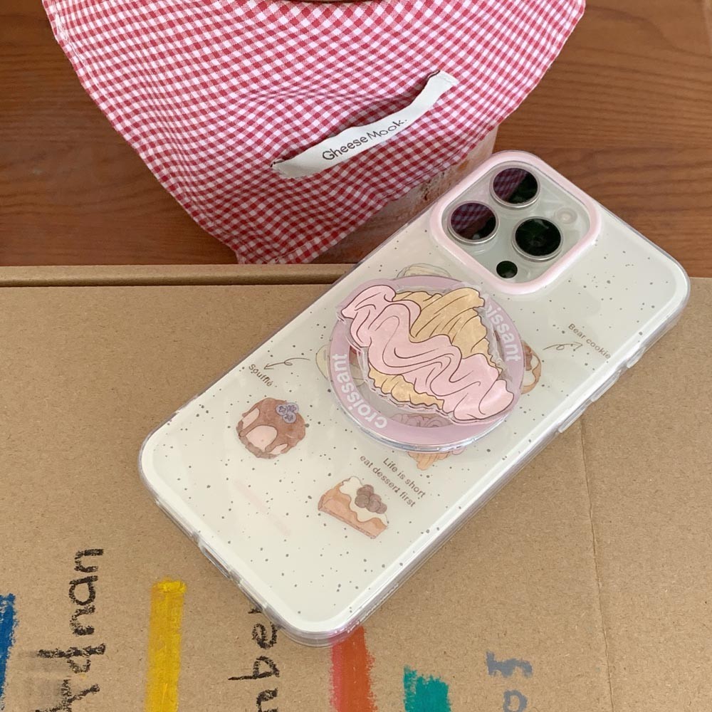 Ốp Lưng Cứng Tương Thích Với iPhone 13 14 14Pro 14ProMax 15 15Pro 15ProMax 16 16Pro 16ProMax Ốp Nam Châm Họa Tiết Croissant