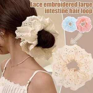 Ren thêu lớn Scrunchies - Vòng buộc tóc nơ ruy băng​ - Dây buộc tóc cao su đàn hồi - Giá đỡ đuôi ngựa cho bé gái - Dễ thương, Thời trang, Thanh lịch - Vòng tóc lưới - Phụ kiện tóc phổ biến