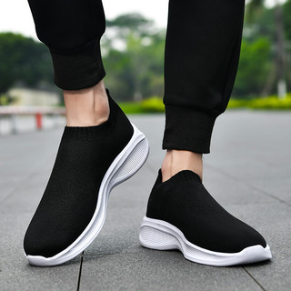 Nam Tất Cả Đen Màu Trơn Size Lớn Giày Slip-on Lưới Thoáng Khí Giày Thể Thao Công Sở Du Lịch Chạy Bộ Giày Đế Bằng Chống Trơn Trượt Còn Hàng Miễn Phí Vận Chuyển
