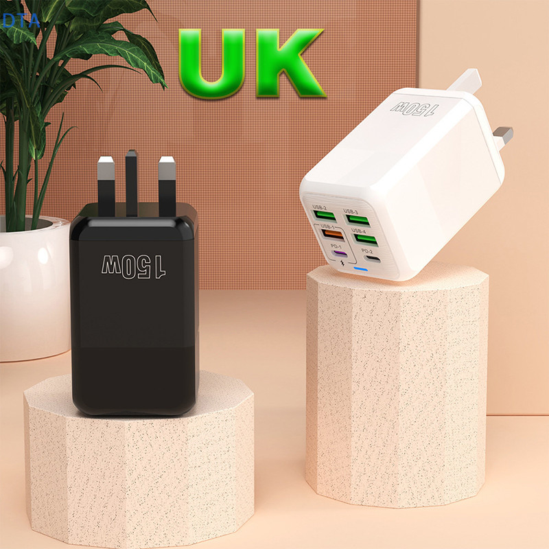 Bộ sạc DTA 150W 6 cổng 4USB + 2TYPE-C cho Android cho Huawei PD Bộ chuyển đổi siêu nguồn Chuyến đi công tác PO