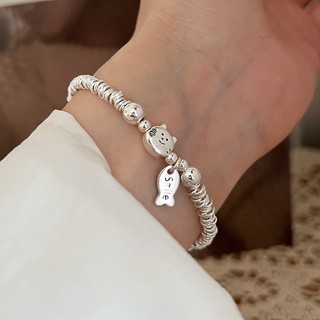 [Thủ công tinh xảo] Vòng tay mèo cá chó S925 Sterling Silver cho phụ nữ, sang trọng nhẹ nhàng, thiết kế niche thanh lịch, trang sức thời trang cao cấp đa năng 2.25 BM4Q