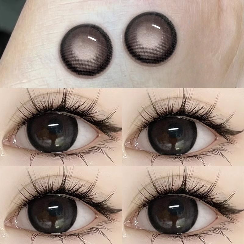 Set 2 Kính Áp Tròng Màu Đen contact lenses 0 ~ -8.00 black len 14.2mm lens cận lens nâu bean black 22