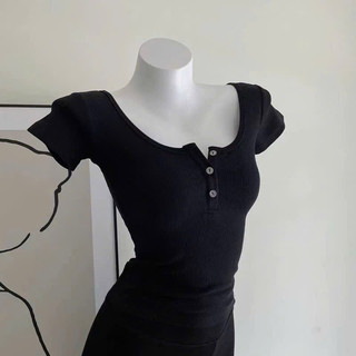 Áo Thun Tay Ngắn Cúc Cài Kiểu Babytee Croptop Chất Tăm