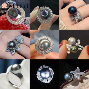 ⭐ Nhiều Màu Đen Xám Ngọc Trai Series Vàng Ngọc Trai Nhẫn Nữ Đầy Sao Cực Quang Đơn Giản Phù Hợp Với Đầy Kim Cương Trang Sức Cưới