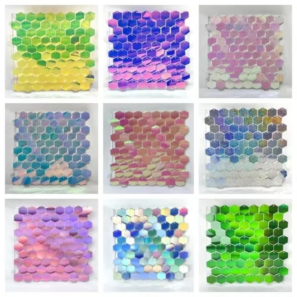 YMIFI Sequin Panel Trang trí tường, Phông nền sequin lấp lánh PET, Phông nền hình lục giác màu vàng bạc hình đám cưới